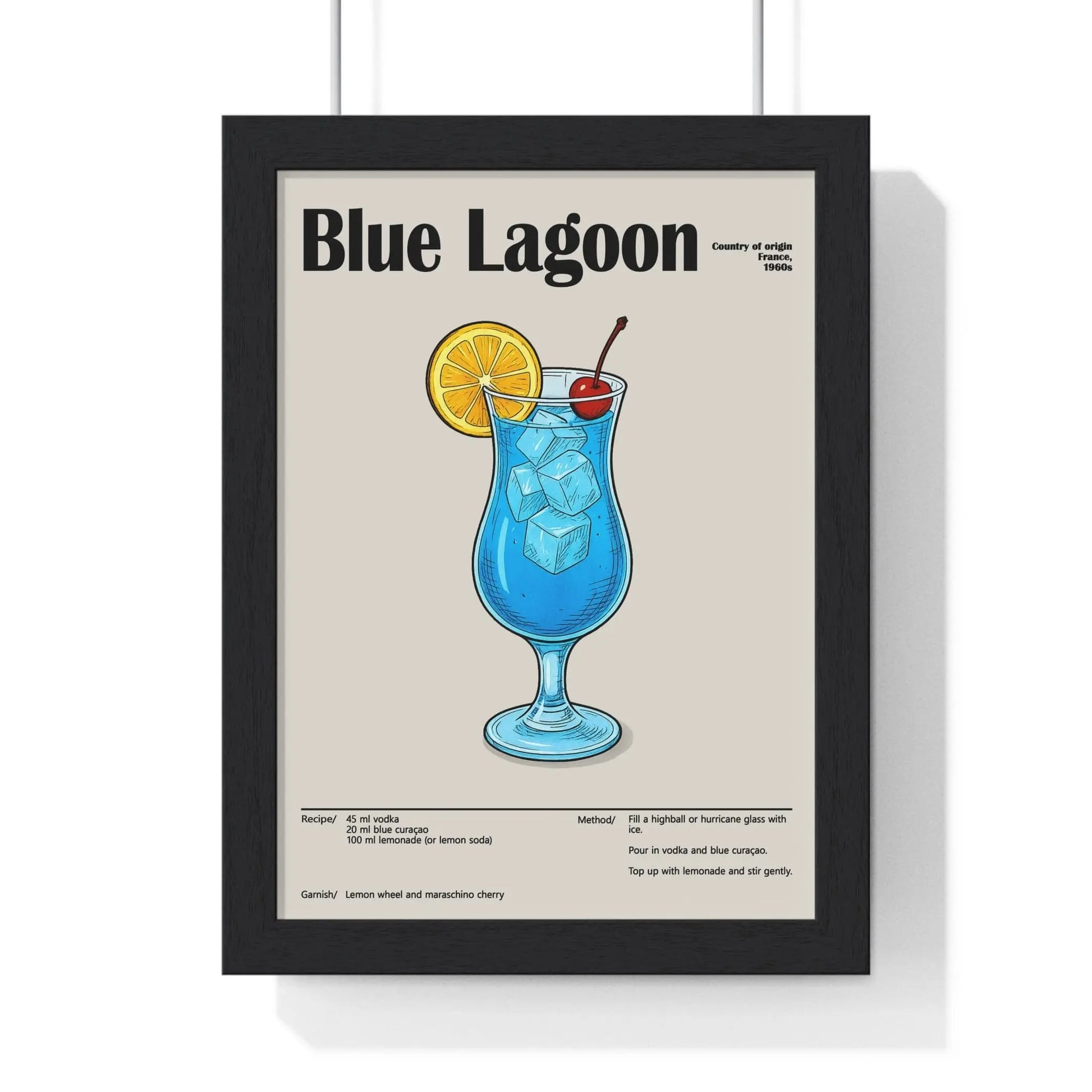 Cocktail Poster Blue Lagoon Cocktail Poster – Bright Retro Drink Wall Art – Framed or Unframed Poster Kingz