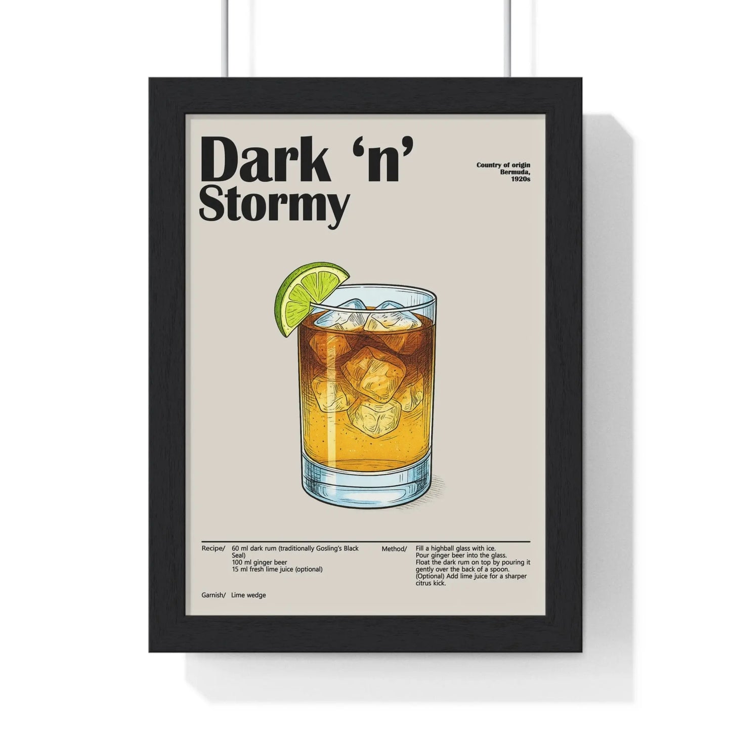 Cocktail Poster Dark ‘n’ Stormy Cocktail Poster – Bold Rum Drink Wall Art – Framed or Unframed Poster Kingz