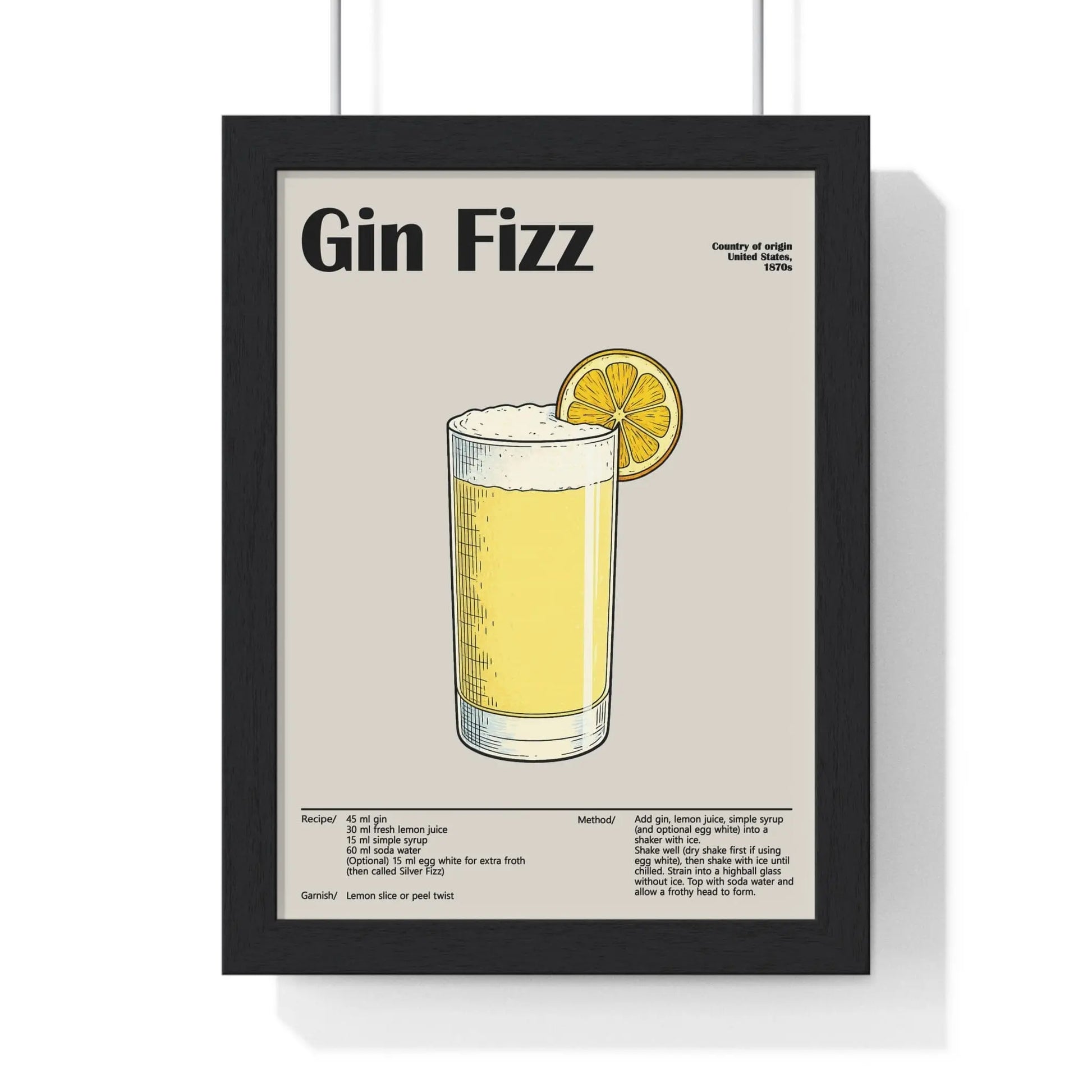 Cocktail Poster Gin Fizz Cocktail Poster – Bright Classic Drink Wall Art – Framed or Unframed Poster Kingz