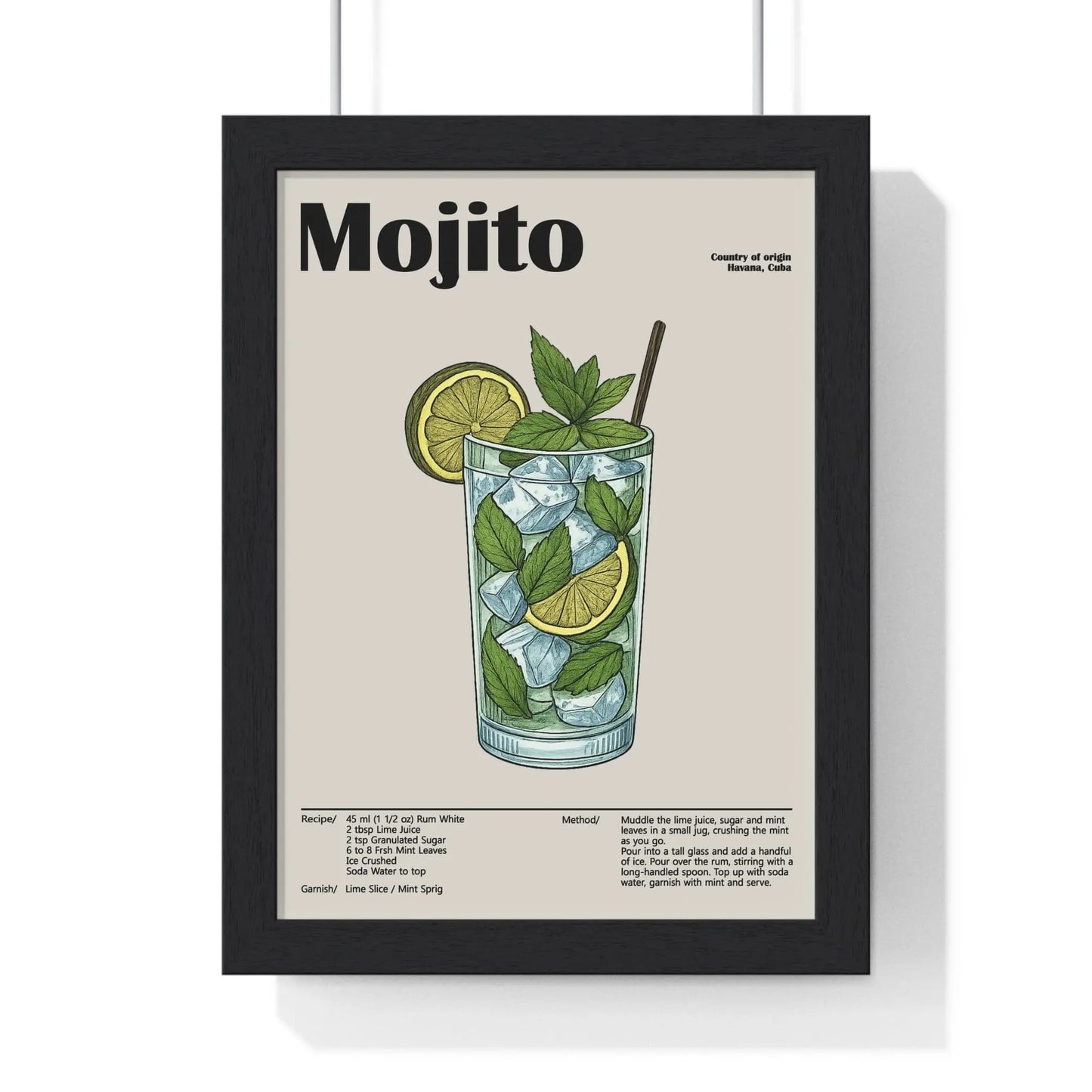 Cocktail Poster Mojito Cocktail Poster – Fresh Classic Drink Wall Art – Framed or Unframed Poster Kingz
