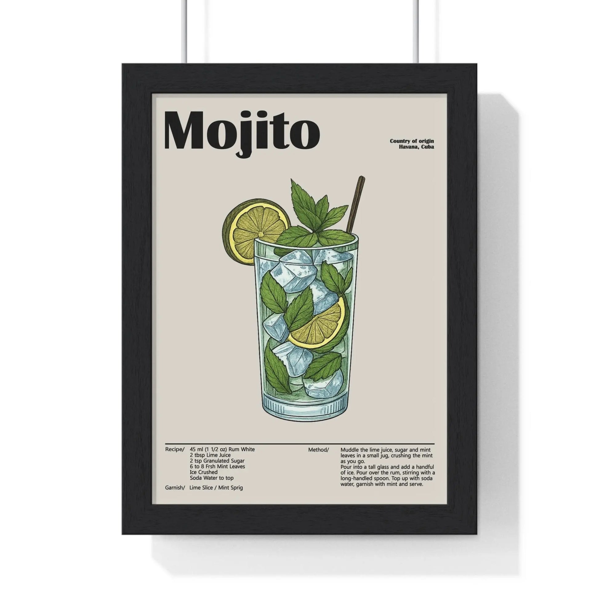 Cocktail Poster Mojito Cocktail Poster – Fresh Classic Drink Wall Art – Framed or Unframed Poster Kingz