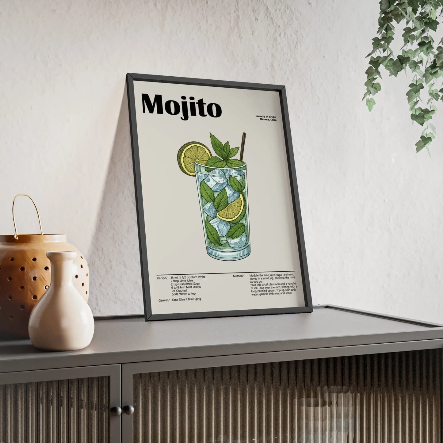 Cocktail Poster Mojito Cocktail Poster – Fresh Classic Drink Wall Art – Framed or Unframed Poster Kingz
