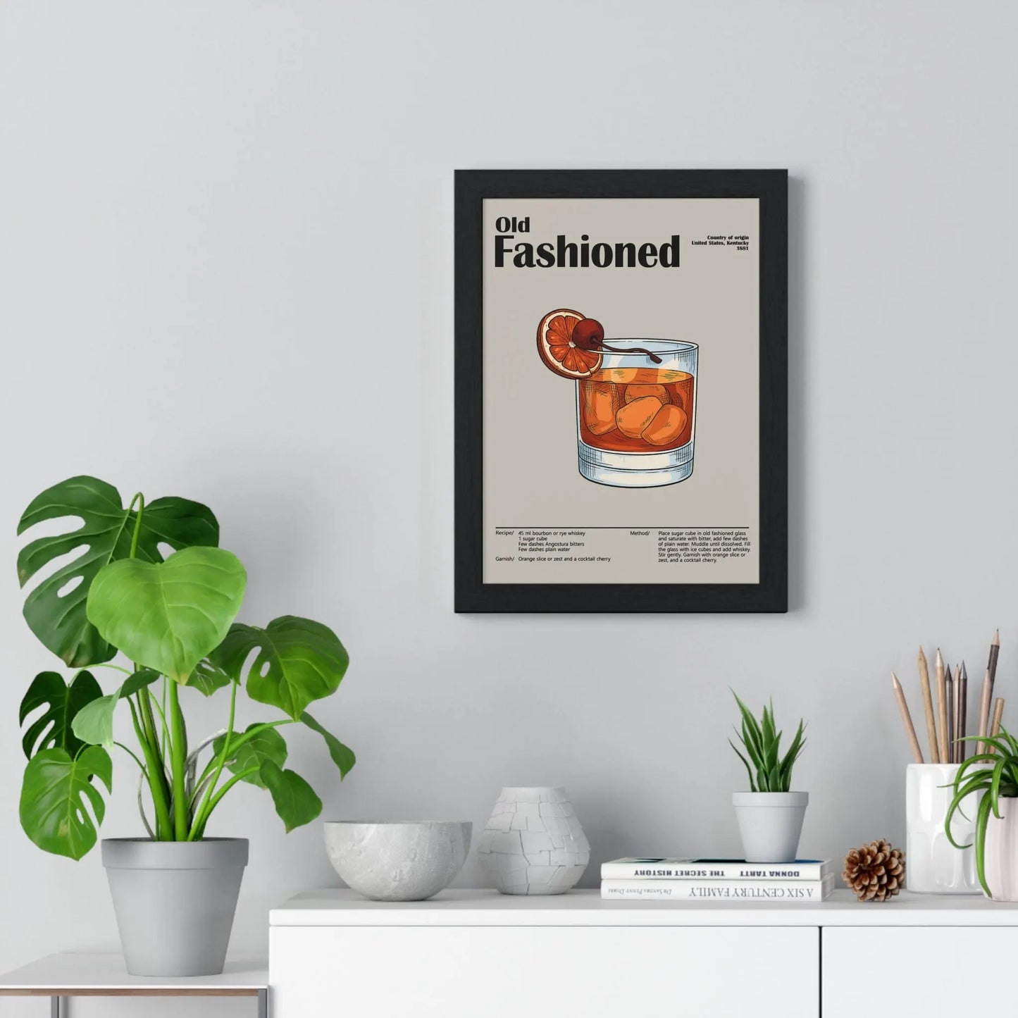 Cocktail Poster Old Fashioned Cocktail Poster – Vintage Whiskey Drink Print – Framed or Unframed Poster Kingz