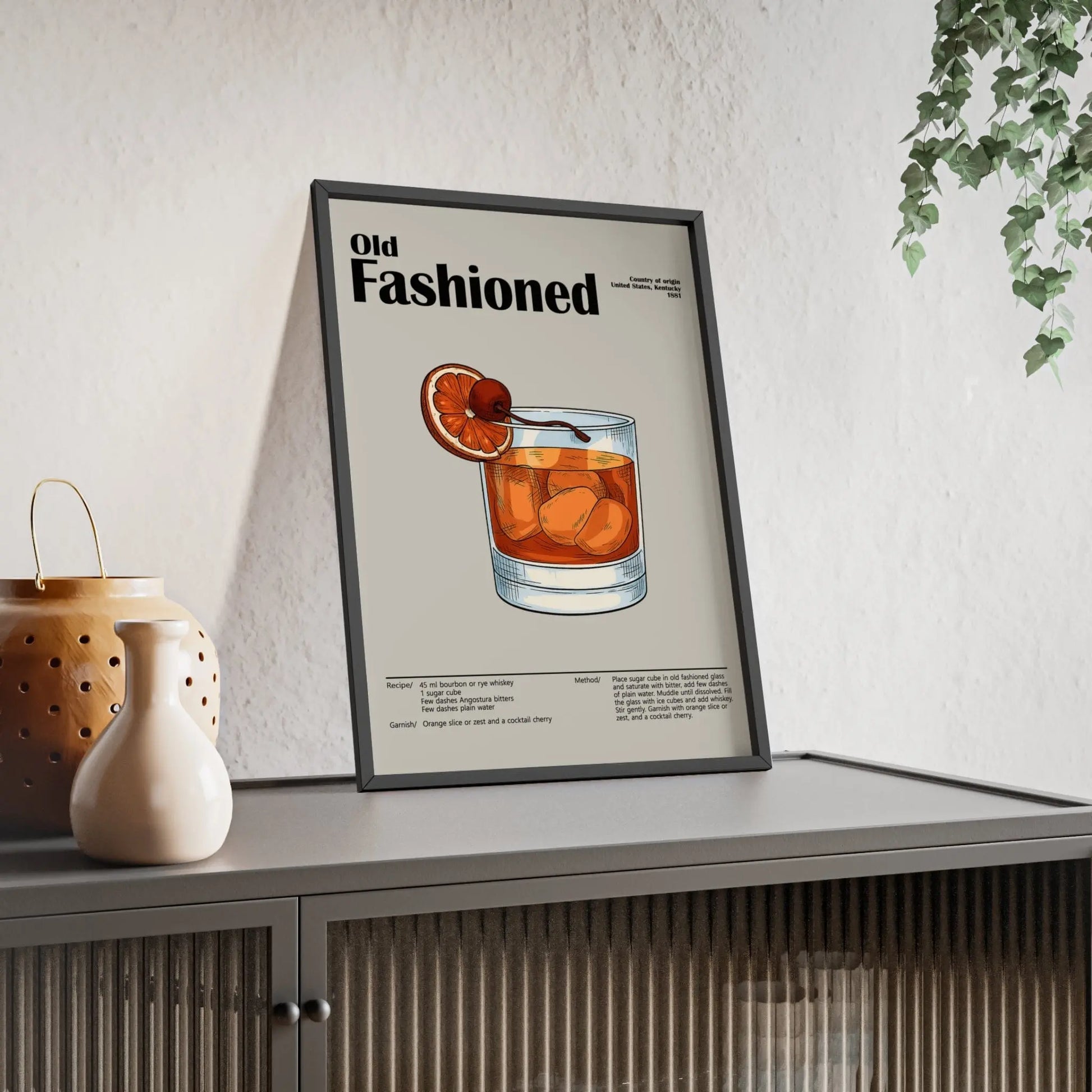 Cocktail Poster Old Fashioned Cocktail Poster – Vintage Whiskey Drink Print – Framed or Unframed Poster Kingz