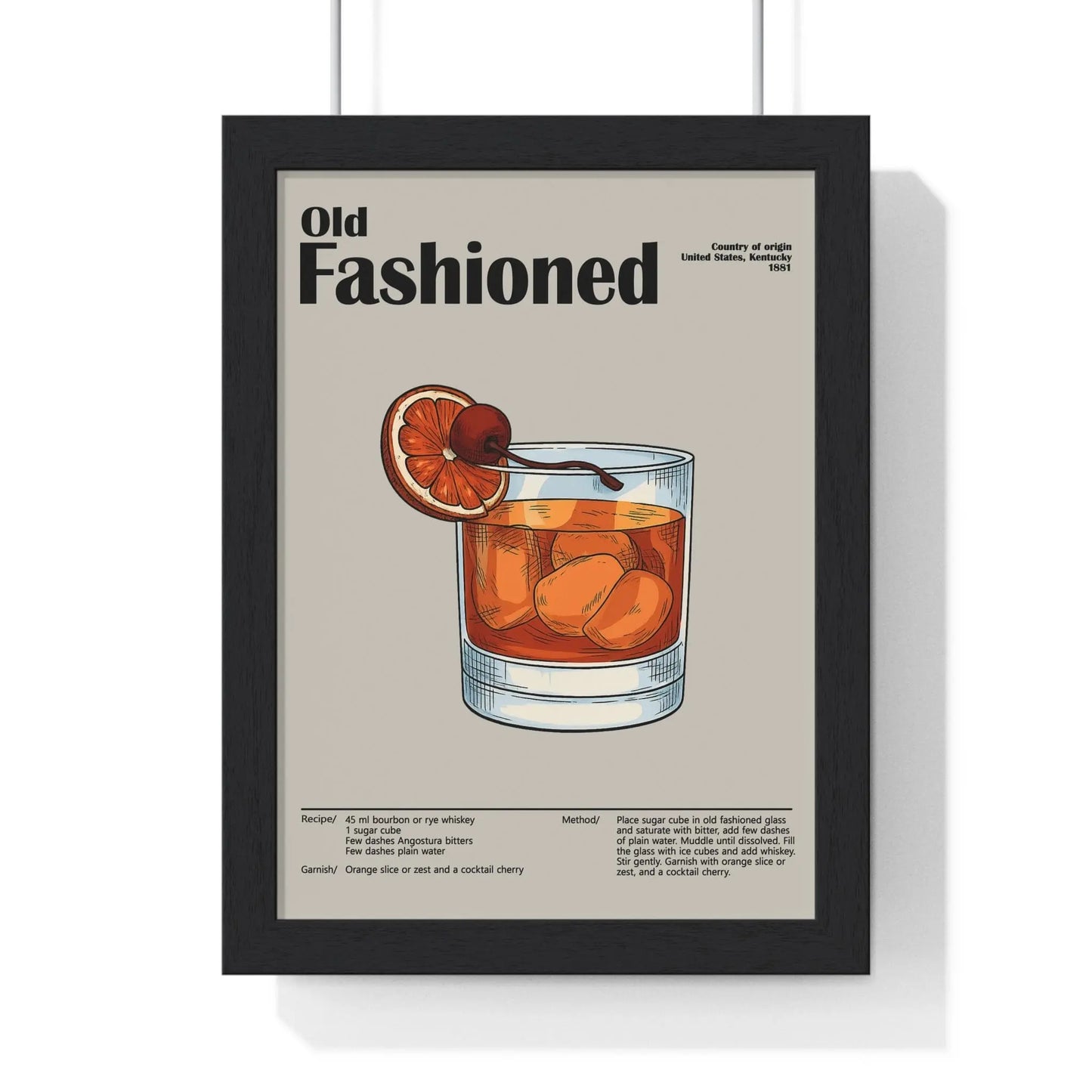 Cocktail Poster Old Fashioned Cocktail Poster – Vintage Whiskey Drink Print – Framed or Unframed Poster Kingz