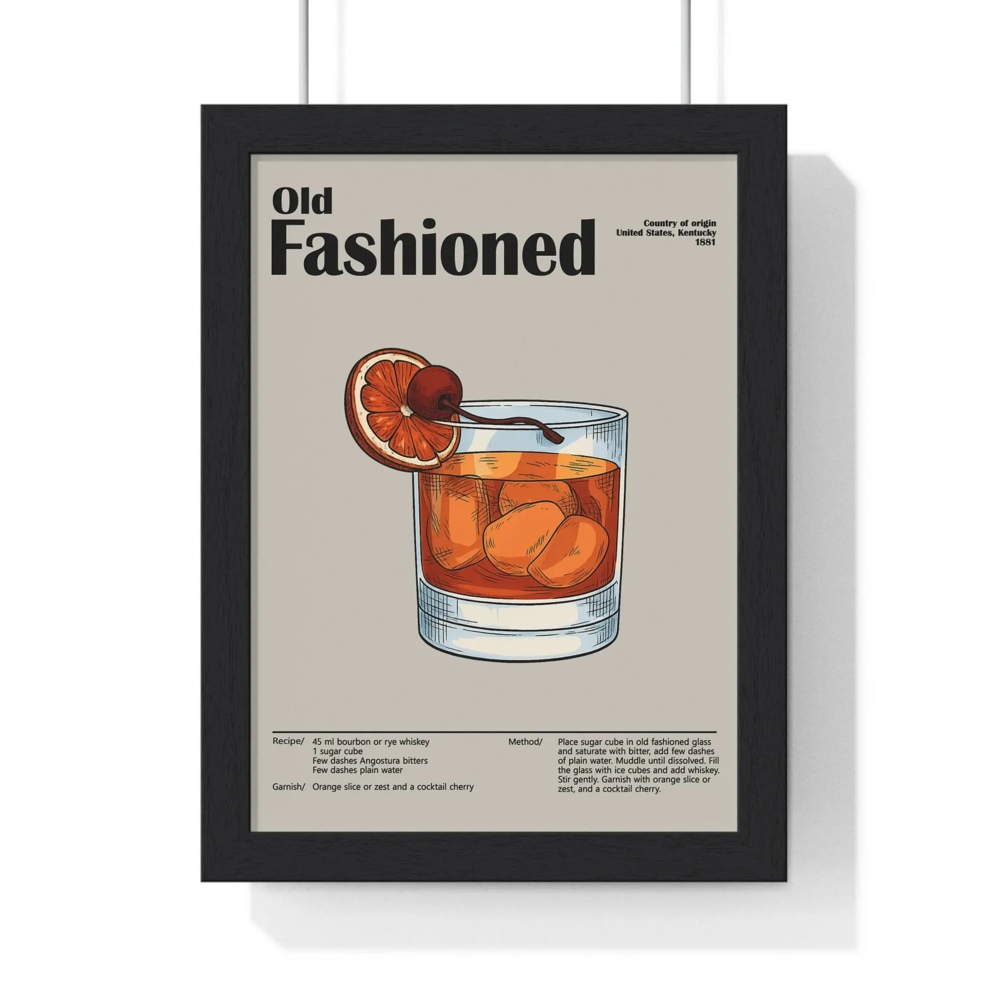 Cocktail Poster Old Fashioned Cocktail Poster – Vintage Whiskey Drink Print – Framed or Unframed Poster Kingz