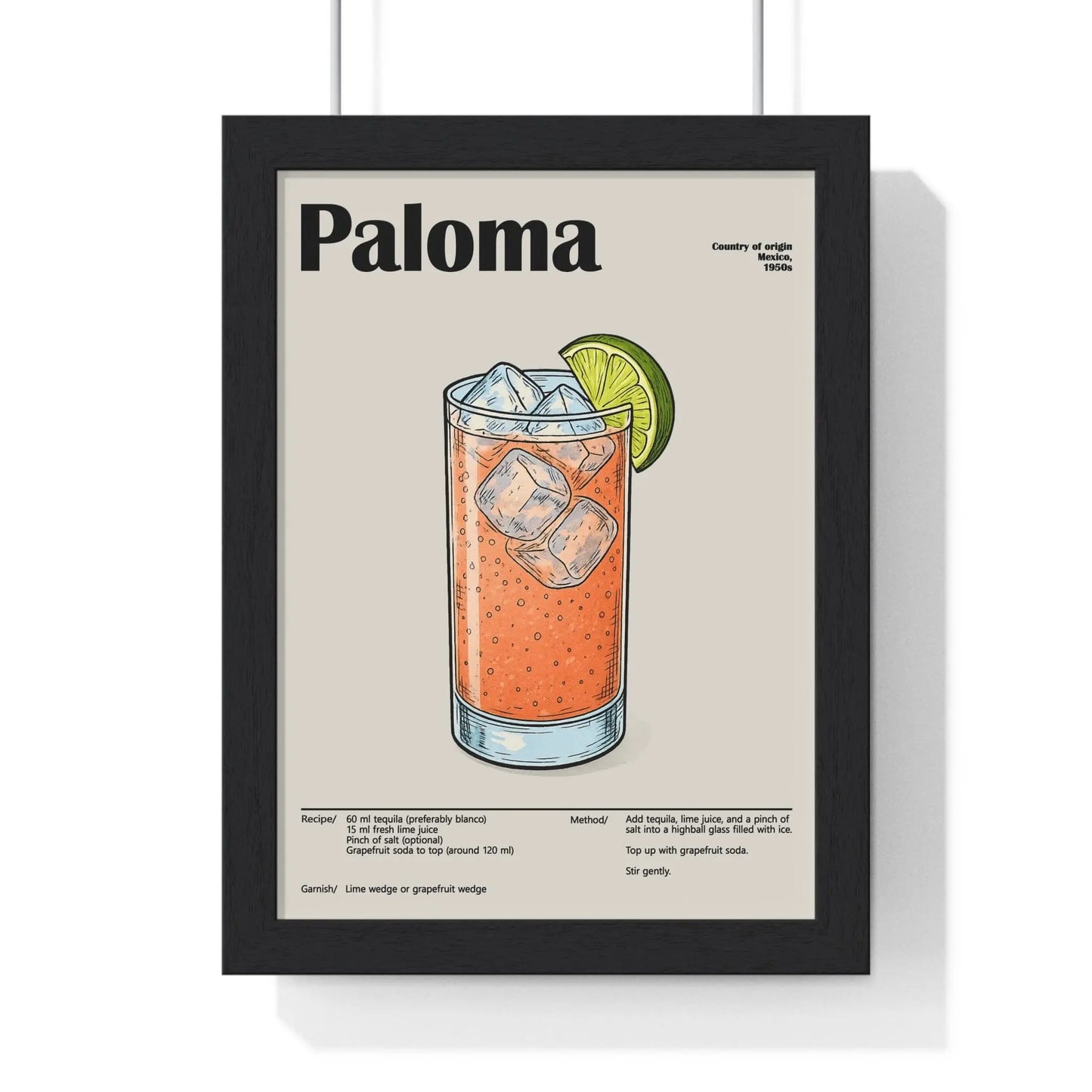 Cocktail Poster Paloma Cocktail Poster – Fresh Tequila Drink Wall Art – Framed or Unframed Poster Kingz