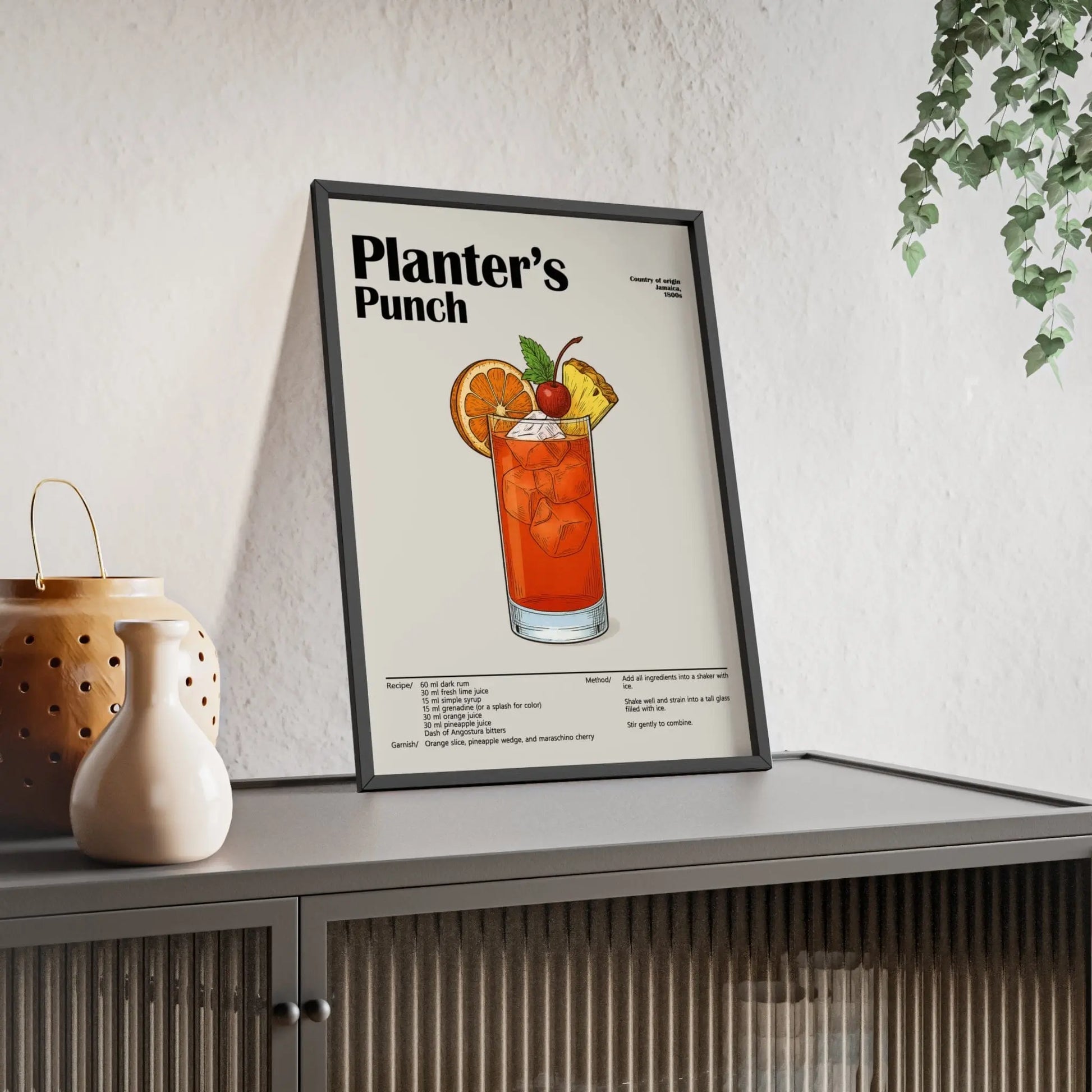 Cocktail Poster Planter’s Punch Cocktail Poster – Caribbean Rum Wall Art – Framed or Unframed Poster Kingz