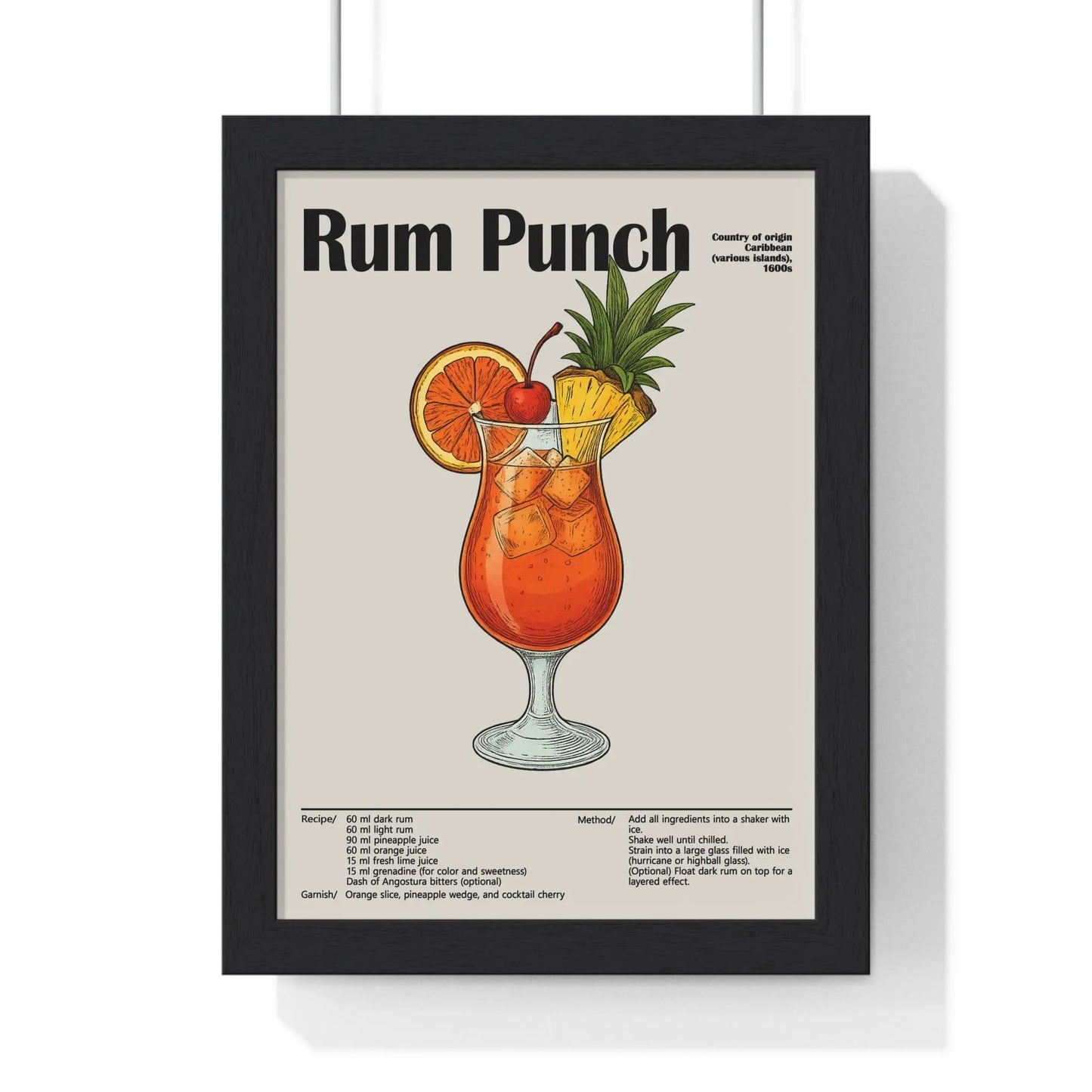 Cocktail Poster Rum Punch Cocktail Poster – Caribbean Classic Drink Art – Framed or Unframed Poster Kingz