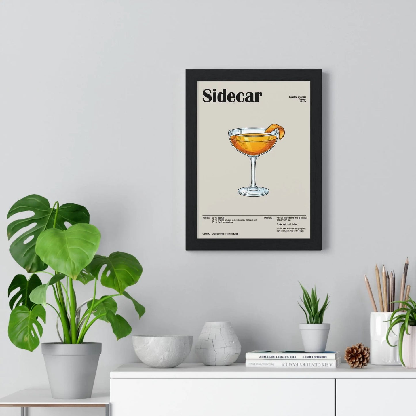Cocktail Poster Sidecar Cocktail Poster – Classic Cognac Drink Wall Art – Framed or Unframed Poster Kingz