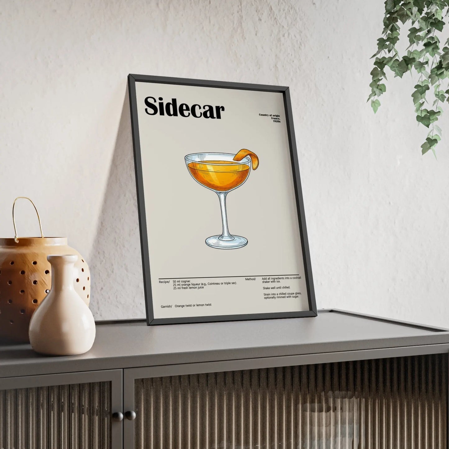 Cocktail Poster Sidecar Cocktail Poster – Classic Cognac Drink Wall Art – Framed or Unframed Poster Kingz