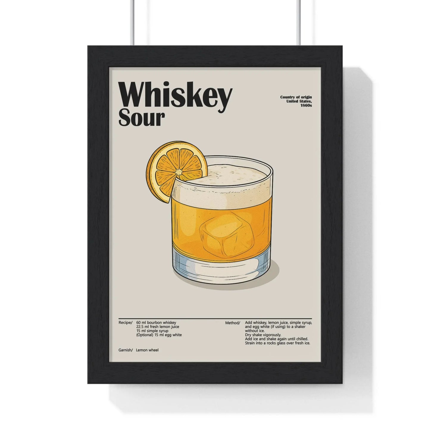 Cocktail Poster Whiskey Sour Cocktail Poster – Classic Whiskey Wall Art – Framed or Unframed Poster Kingz