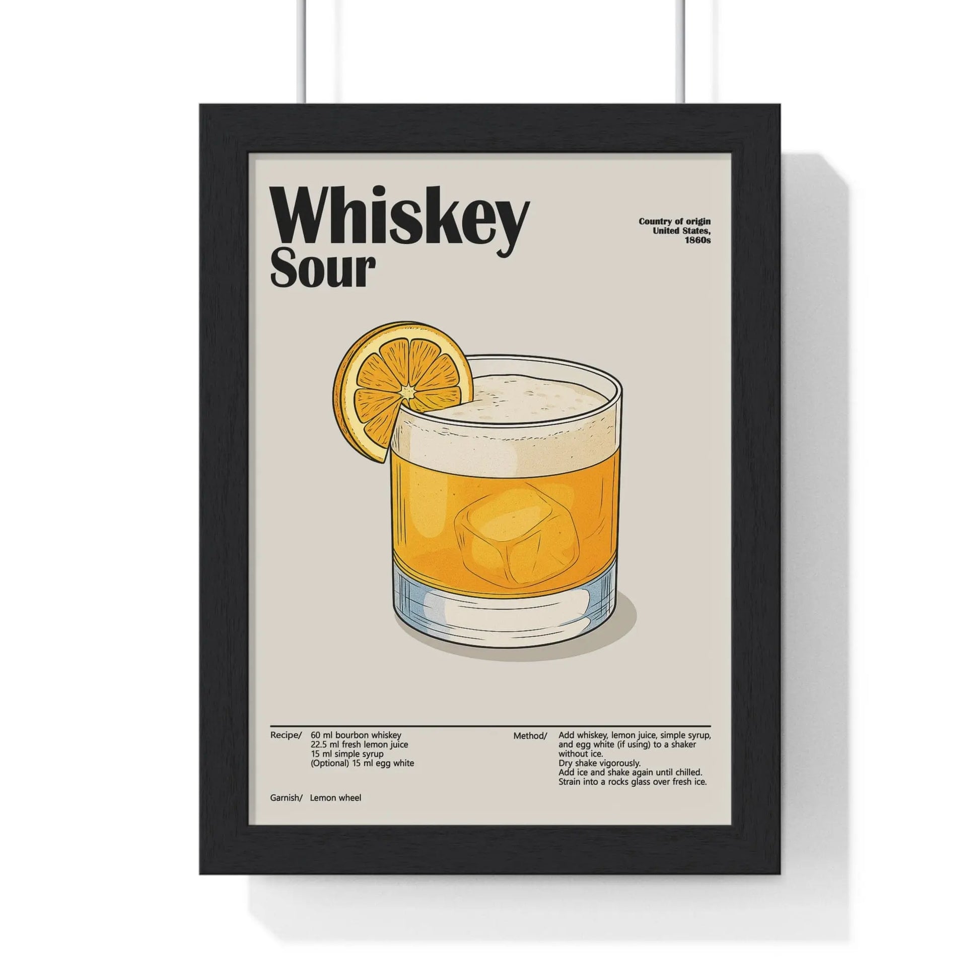 Cocktail Poster Whiskey Sour Cocktail Poster – Classic Whiskey Wall Art – Framed or Unframed Poster Kingz