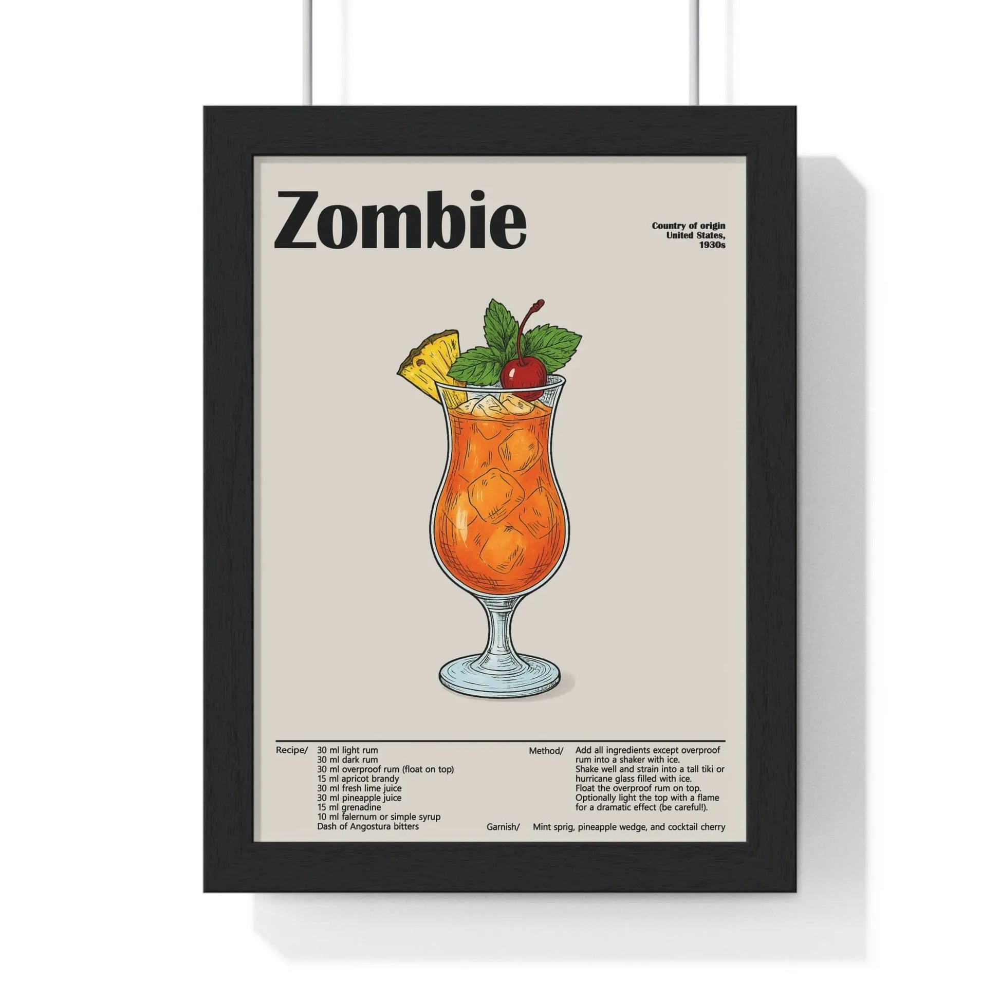 Cocktail Poster Zombie Cocktail Poster – Bold Tiki Bar Wall Art – Framed or Unframed Poster Kingz