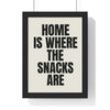 Funny kitchen quote print with “Home is where the snacks are”