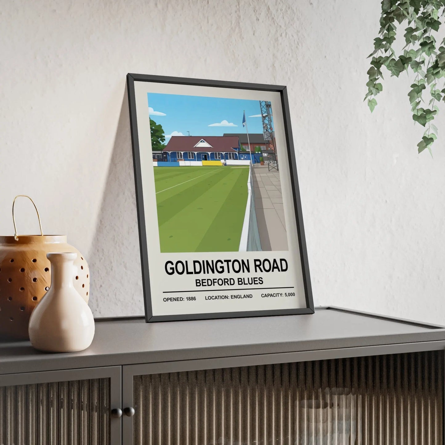Bedford Blues rugby stadium illustration print UK