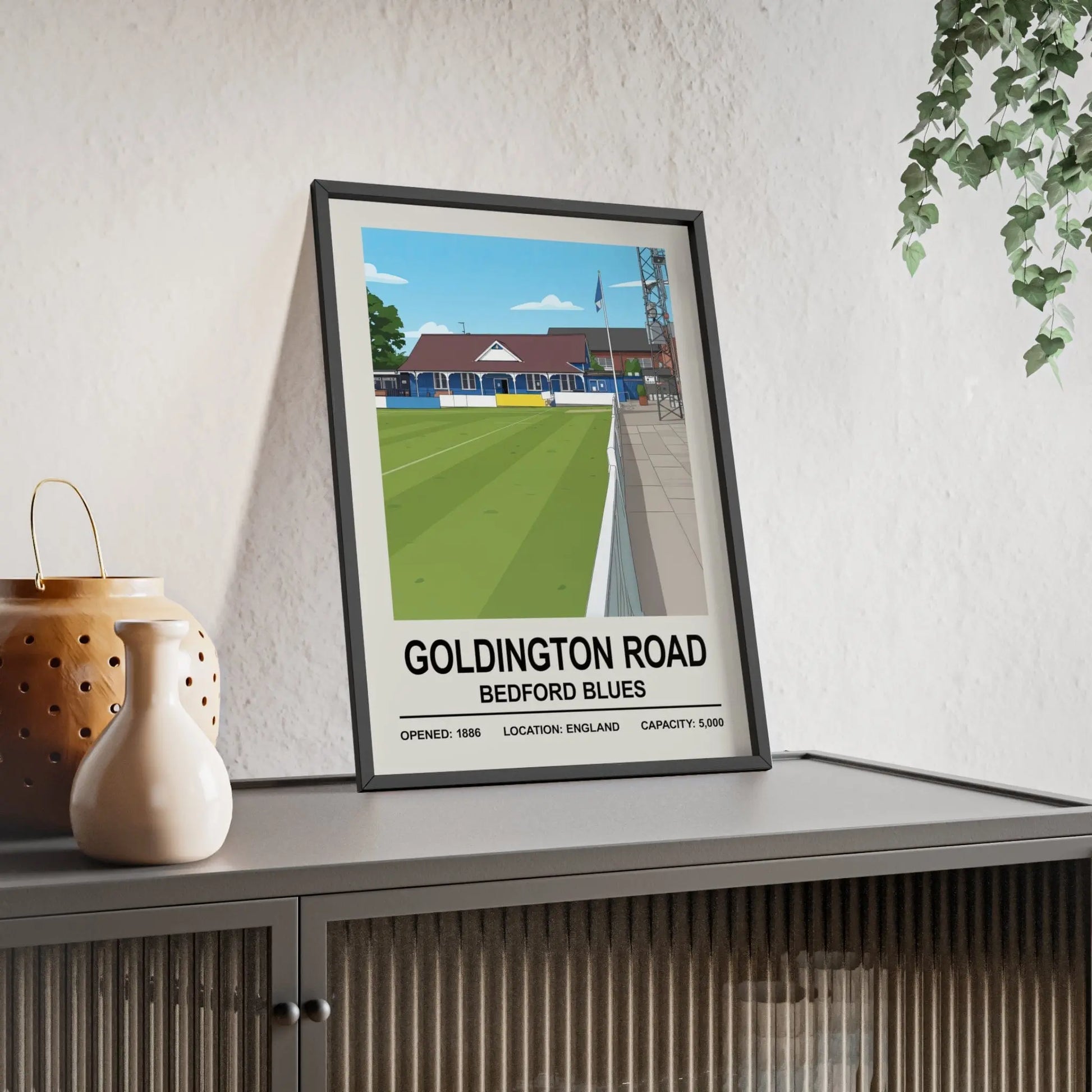 Bedford Blues rugby stadium illustration print UK