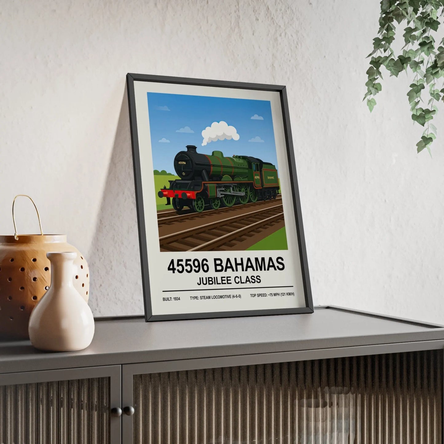 Iconic Train 45596 Bahamas Jubilee Class Steam Locomotive Poster | Vintage Train Wall Art Poster Kingz