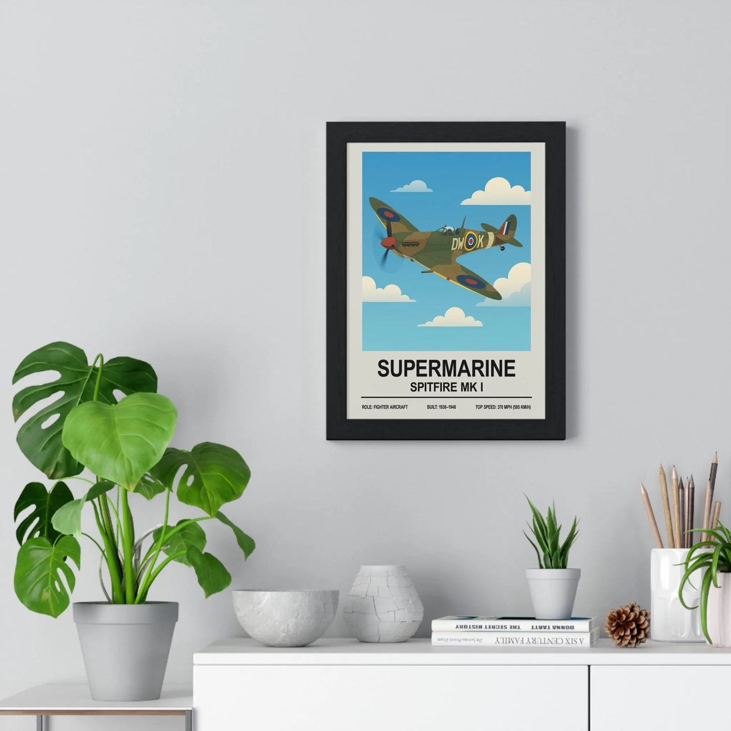 Iconic Train Spitfire Poster | Supermarine Spitfire Mk I Aviation Wall Art Poster Kingz