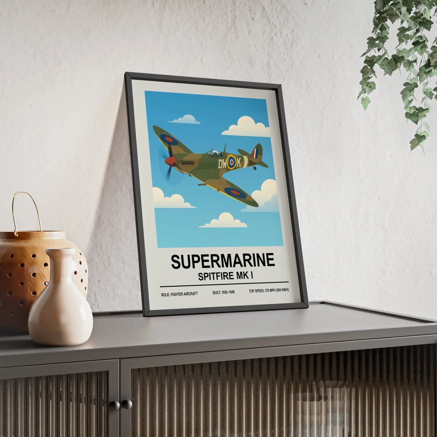 Iconic Train Spitfire Poster | Supermarine Spitfire Mk I Aviation Wall Art Poster Kingz