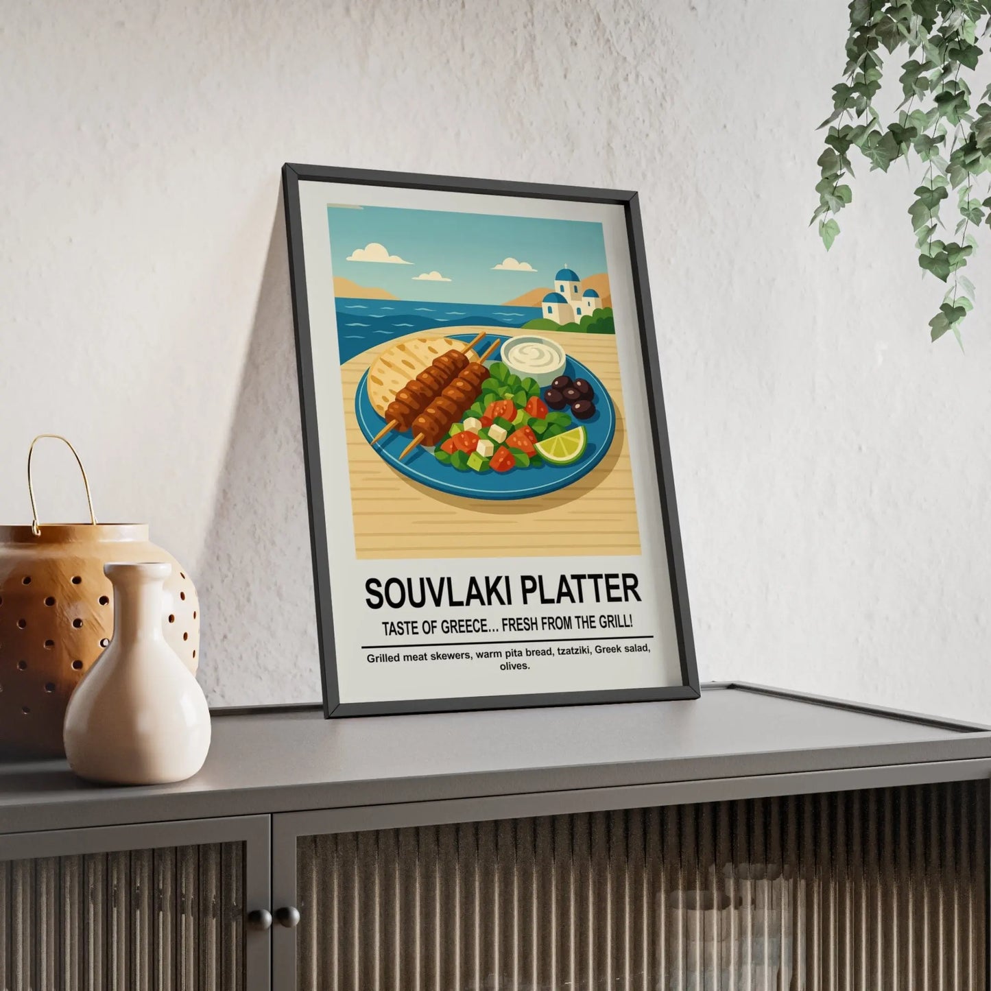 Kitchen Souvlaki Platter Wall Art – Greek Kitchen & Dining Room Décor Print Poster Kingz