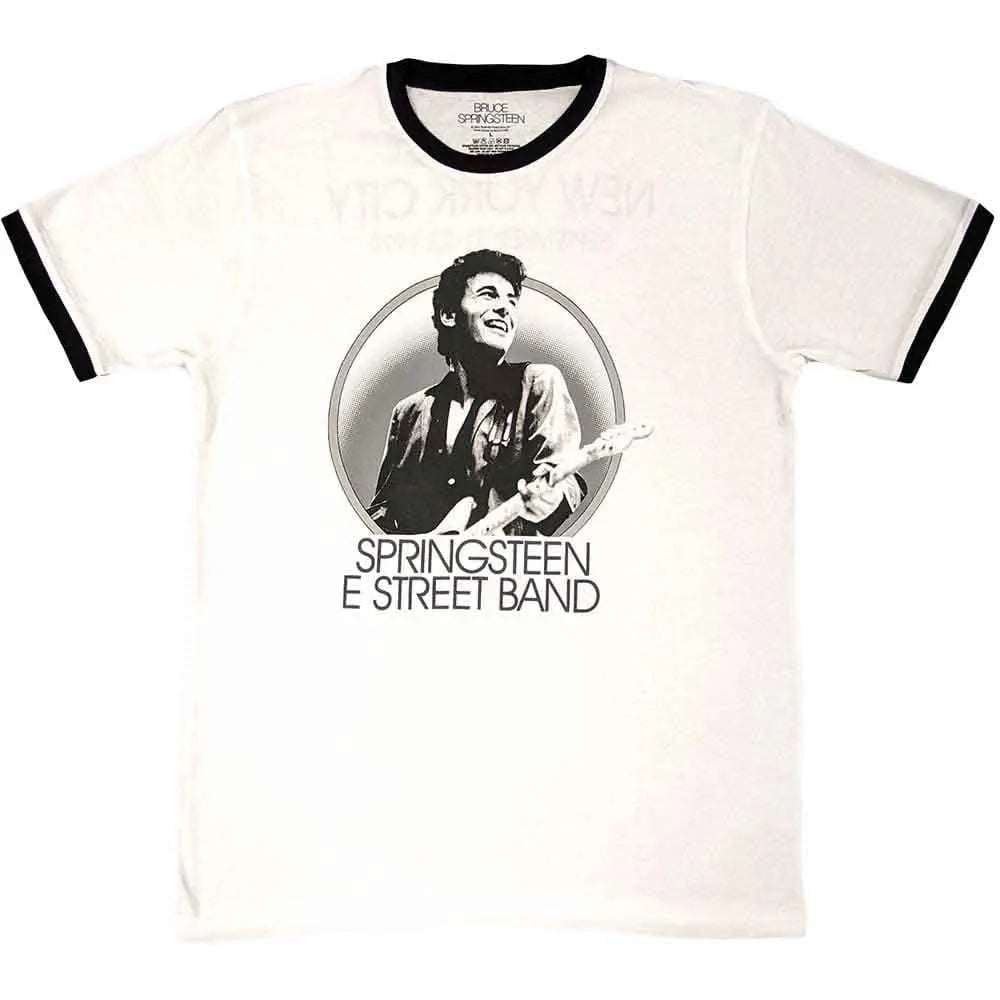 Official Merchandise Bruce Springsteen Unisex Ringer T-Shirt – NYC 1979 (White) | Official Merch Poster Kingz