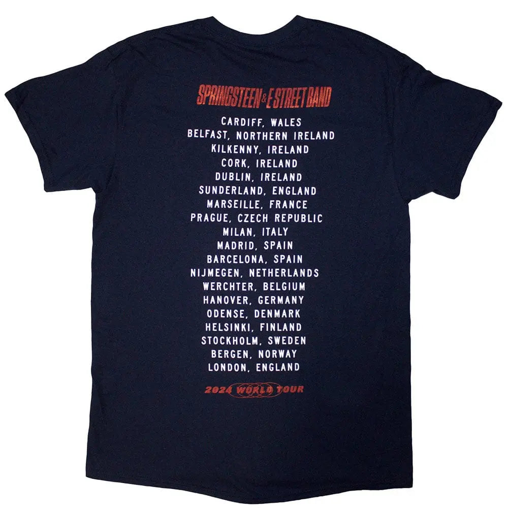 Official Merchandise Bruce Springsteen Unisex T-Shirt – Tour '24 Guitar Photo (Navy Blue) | Official Merch Poster Kingz
