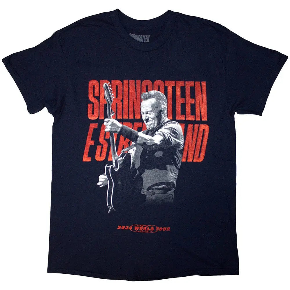 Official Merchandise Bruce Springsteen Unisex T-Shirt – Tour '24 Guitar Photo (Navy Blue) | Official Merch Poster Kingz