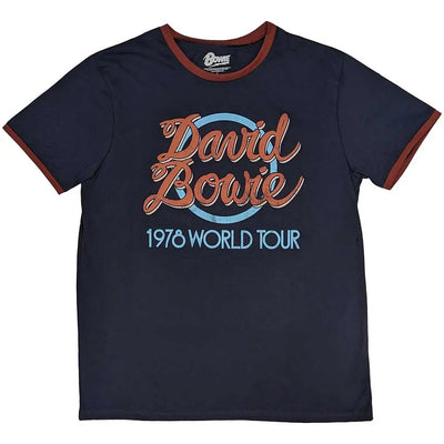 Official Merchandise David Bowie Unisex Ringer T-Shirt – 1978 World Tour (Navy Blue) | Official Merch Poster Kingz