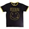 Official Merchandise Nirvana Unisex Ringer T-Shirt – Outline Happy Face (Black) | Official Merch Poster Kingz