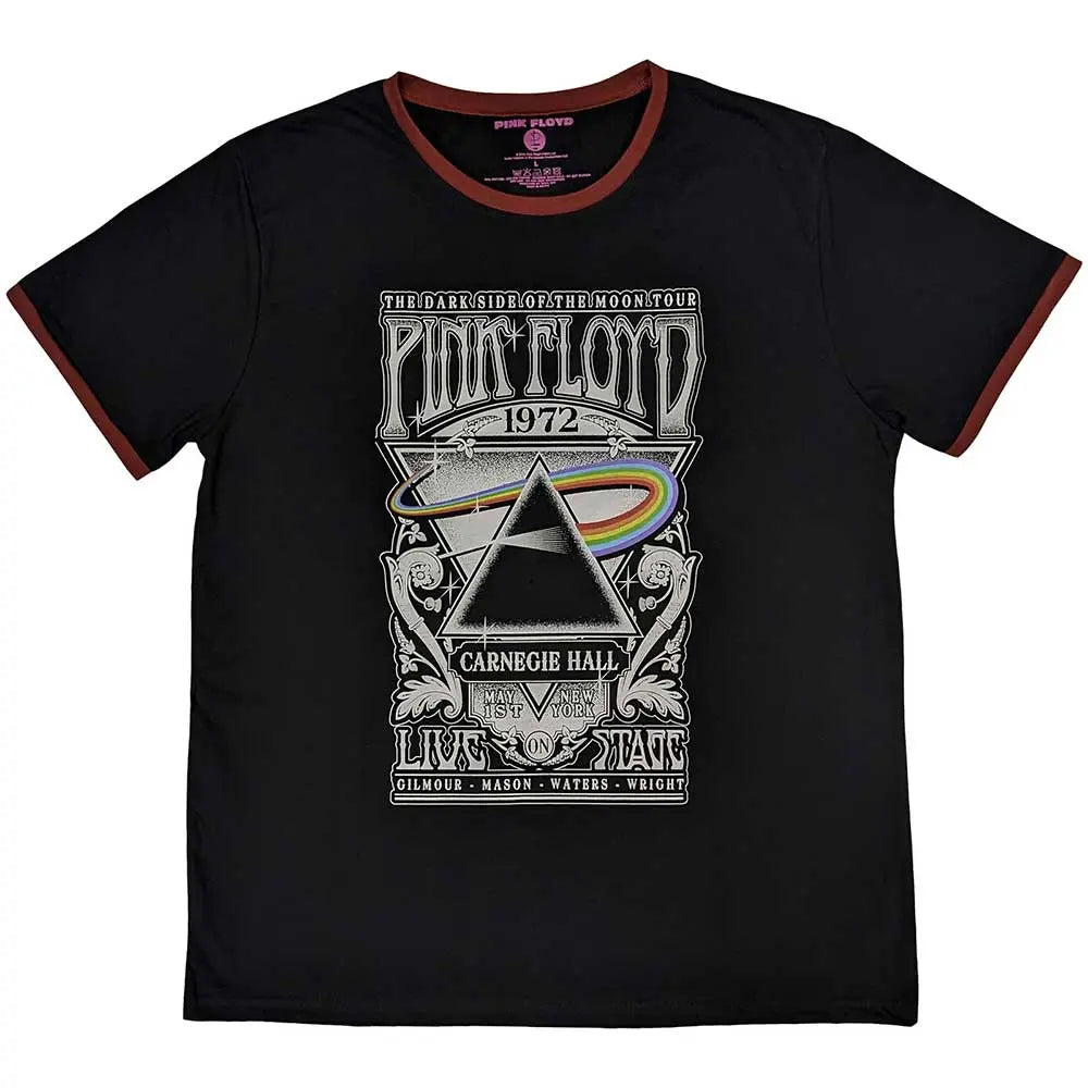 Official Merchandise Pink Floyd Unisex Ringer T-Shirt – Carnegie Hall Poster (Black) | Official Merch Poster Kingz