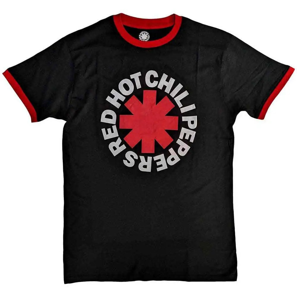 Official Merchandise Red Hot Chili Peppers Unisex Ringer T-Shirt – Classic Asterisk (Black) | Official Merch Poster Kingz
