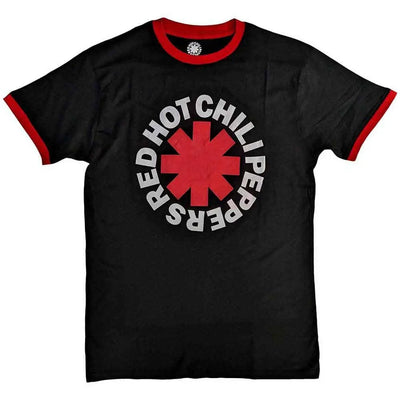 Official Merchandise Red Hot Chili Peppers Unisex Ringer T-Shirt – Classic Asterisk (Black) | Official Merch Poster Kingz