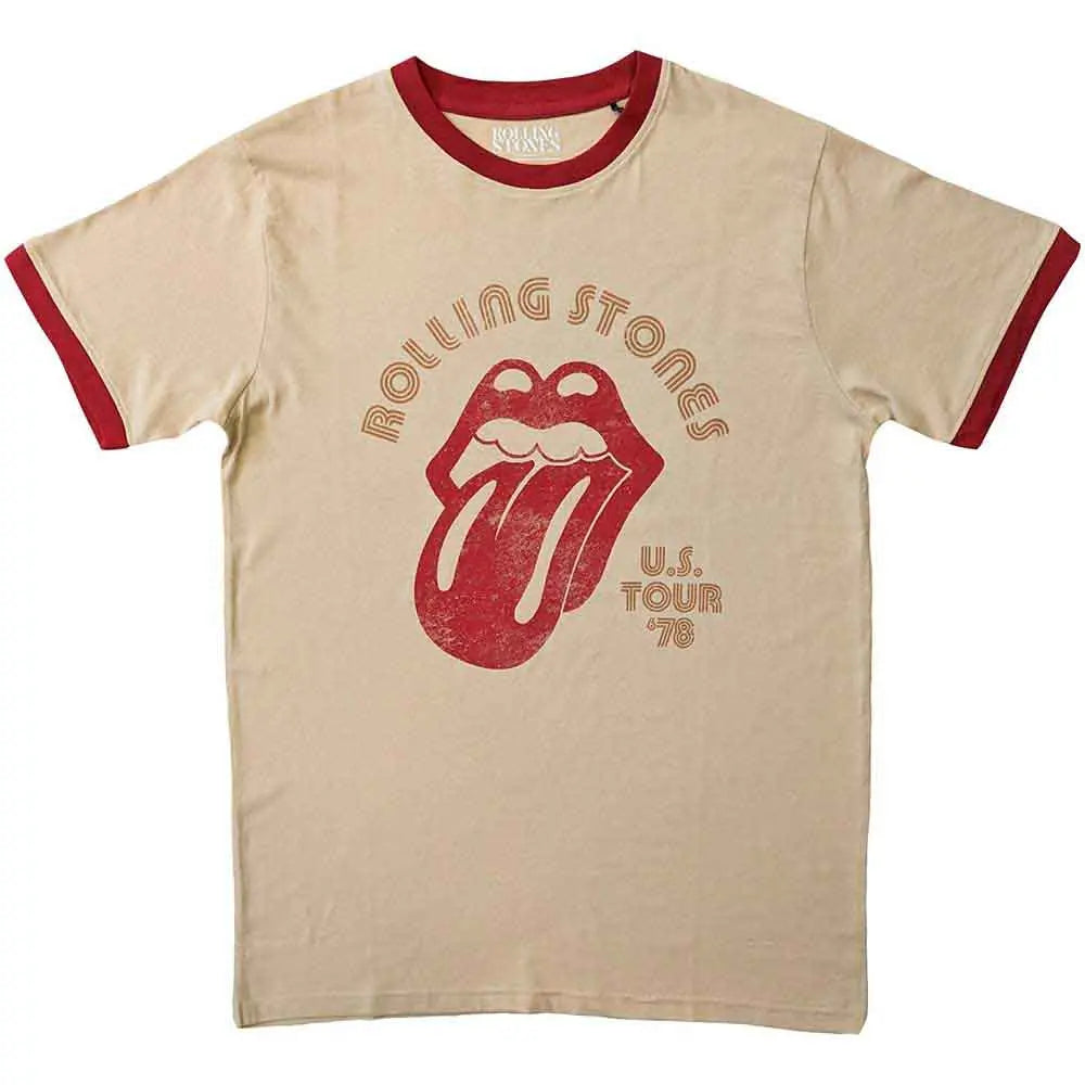 Official Merchandise The Rolling Stones Unisex Ringer T-Shirt – US Tour '78 (Natural & Orange) | Official Merch Poster Kingz