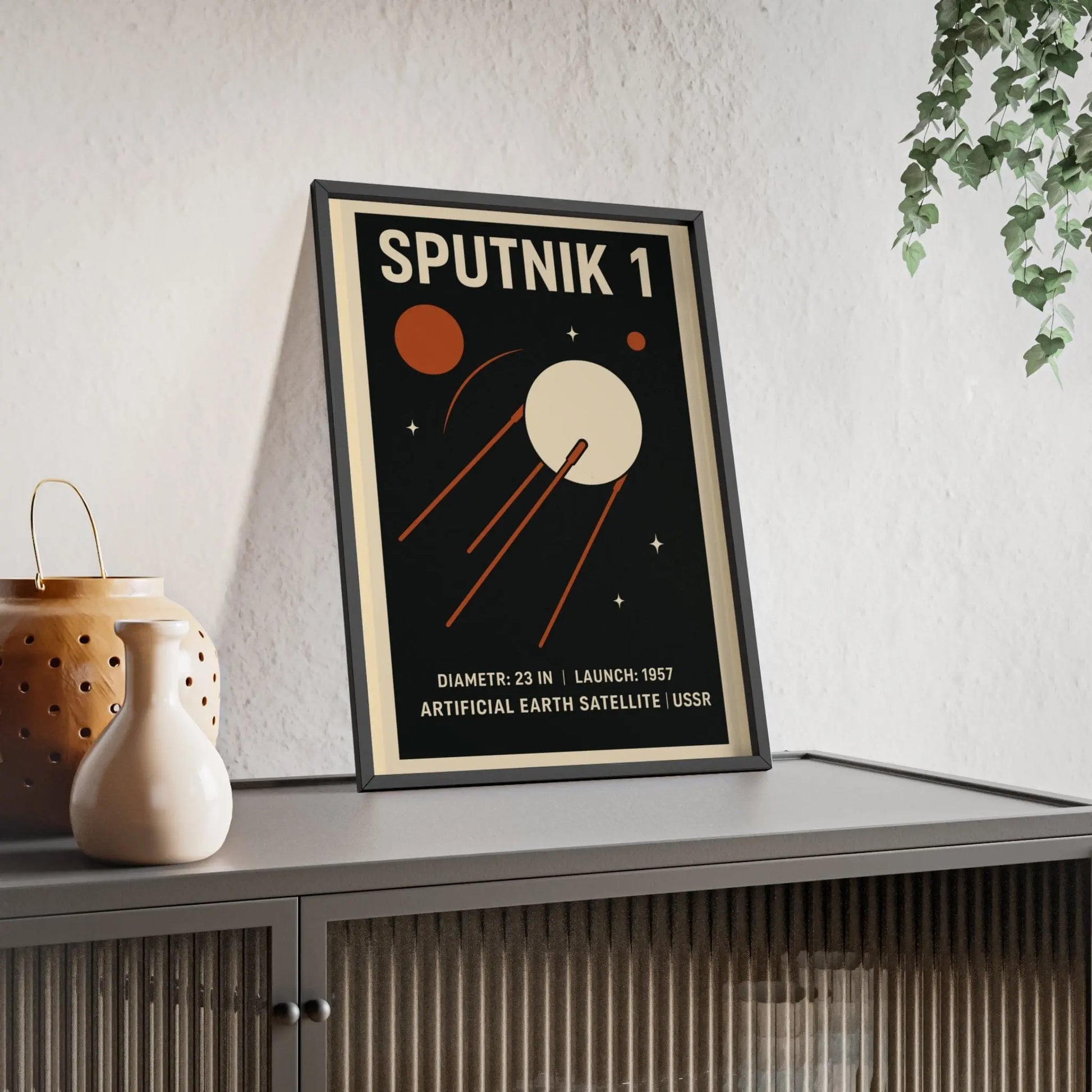 Space Sputnik 1 Poster | Retro Space Art Print | USSR Satellite Wall Art Poster Kingz