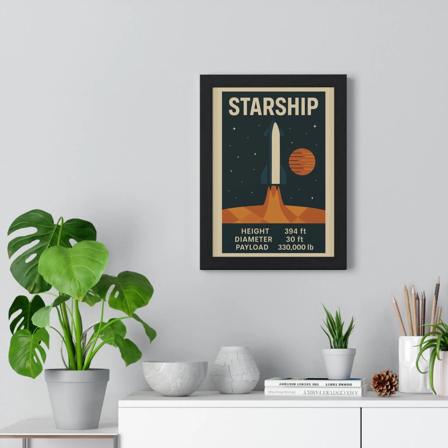 Space Starship Rocket Poster | Retro Space Print | Mars Mission Wall Art Poster Kingz