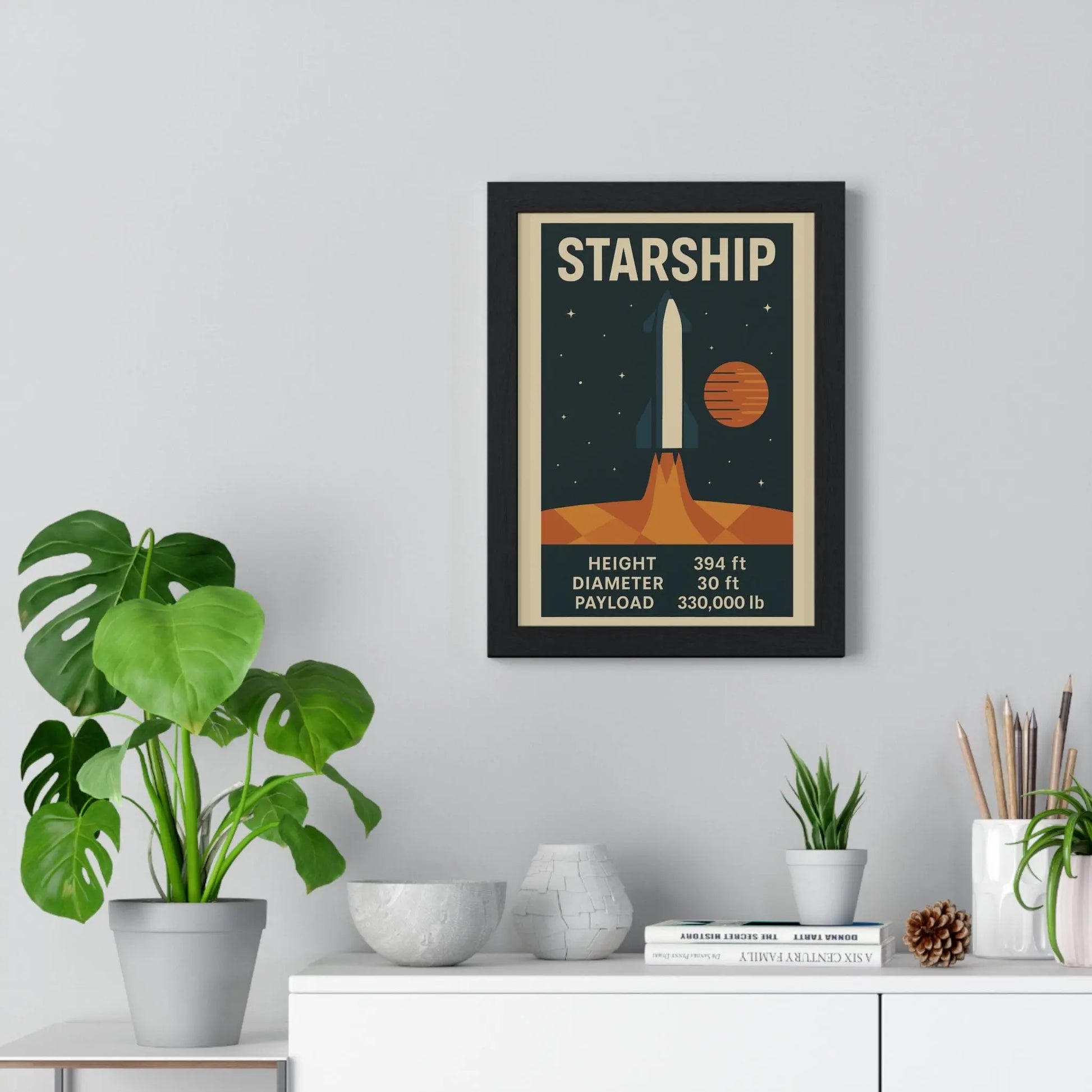 Space Starship Rocket Poster | Retro Space Print | Mars Mission Wall Art Poster Kingz