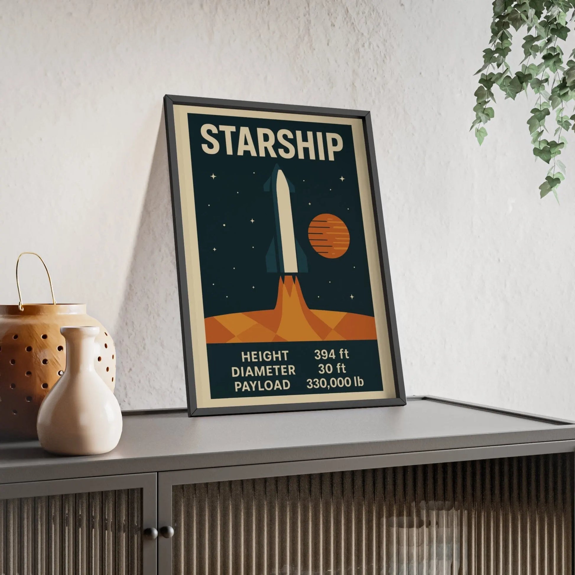 Space Starship Rocket Poster | Retro Space Print | Mars Mission Wall Art Poster Kingz