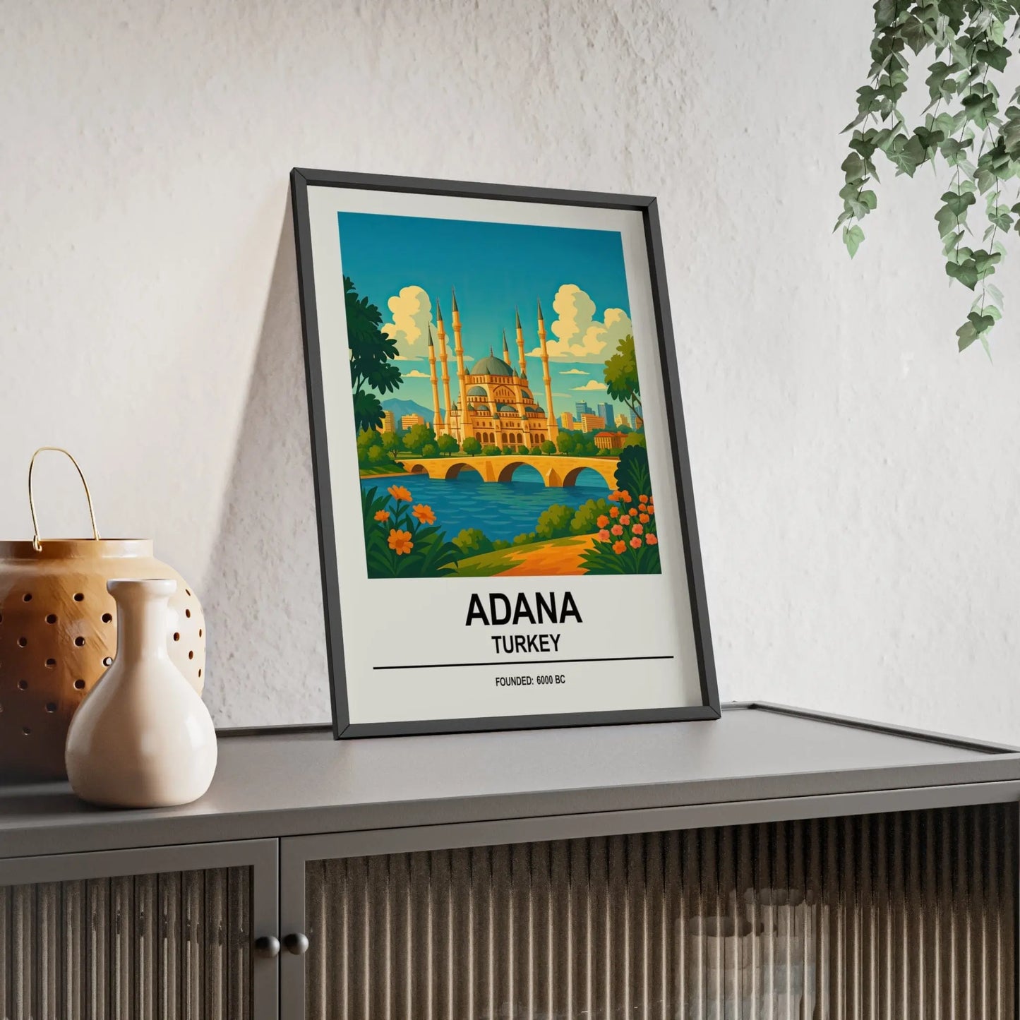 Travel Poster Adana Poster | Turkey Wall Art Print of Sabancı Mosque & Stone Bridge Poster Kingz