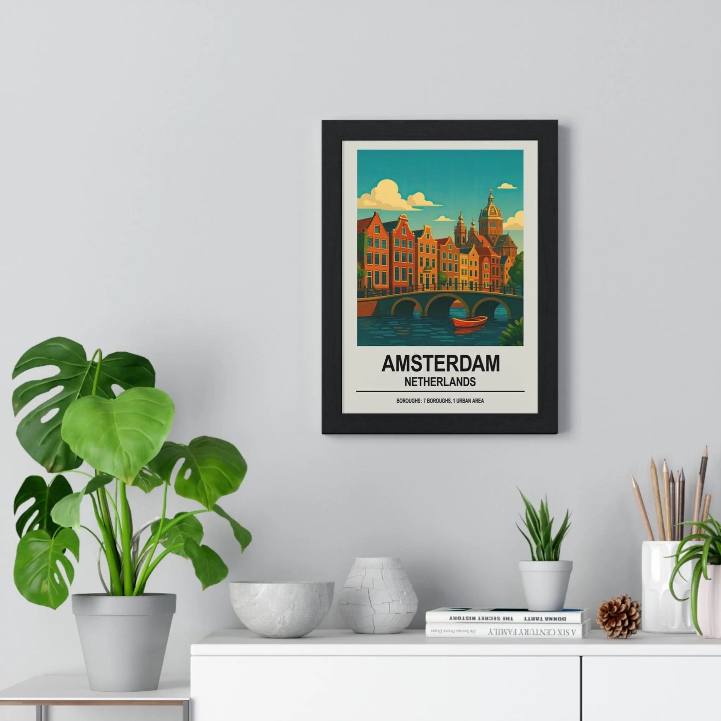 Travel Poster Amsterdam Poster | Vintage Travel Wall Art of Canals & Dutch Houses Poster Kingz