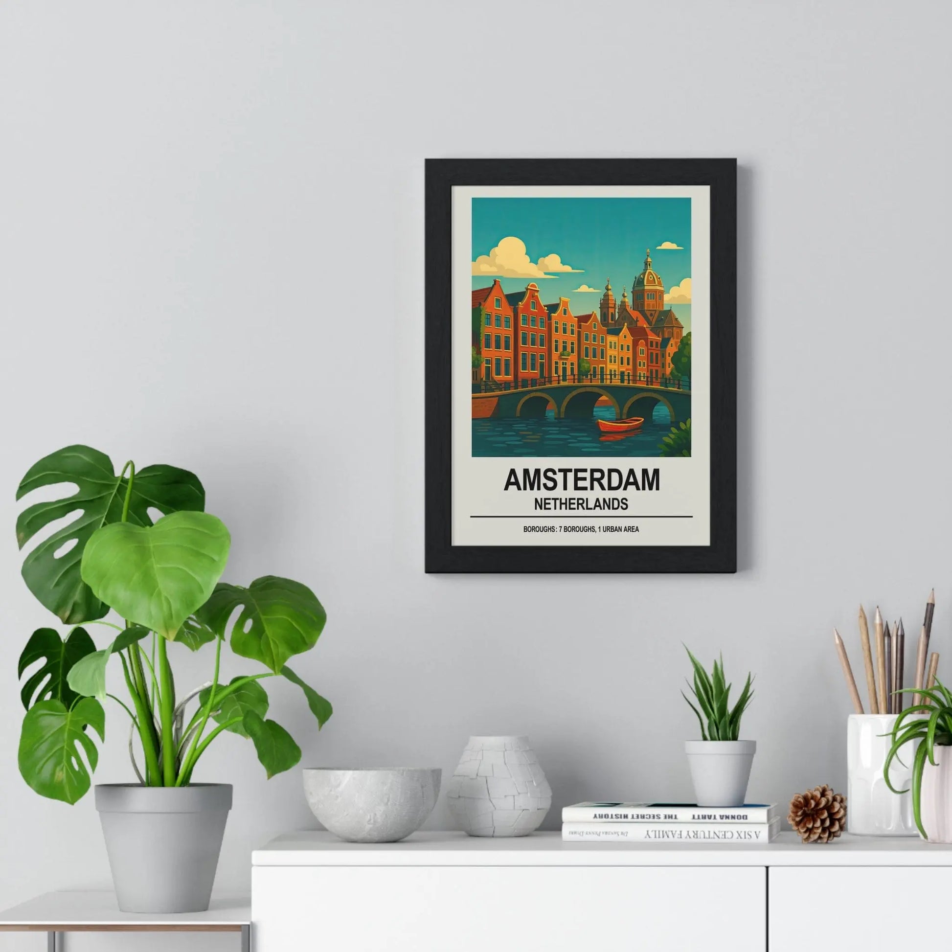 Travel Poster Amsterdam Poster | Vintage Travel Wall Art of Canals & Dutch Houses Poster Kingz