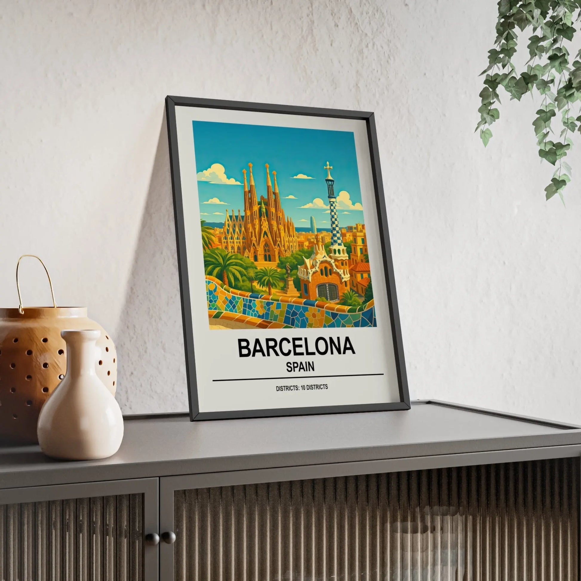 Travel Poster Barcelona Poster | Vintage Travel Wall Art of Sagrada Familia & Park Güell Poster Kingz