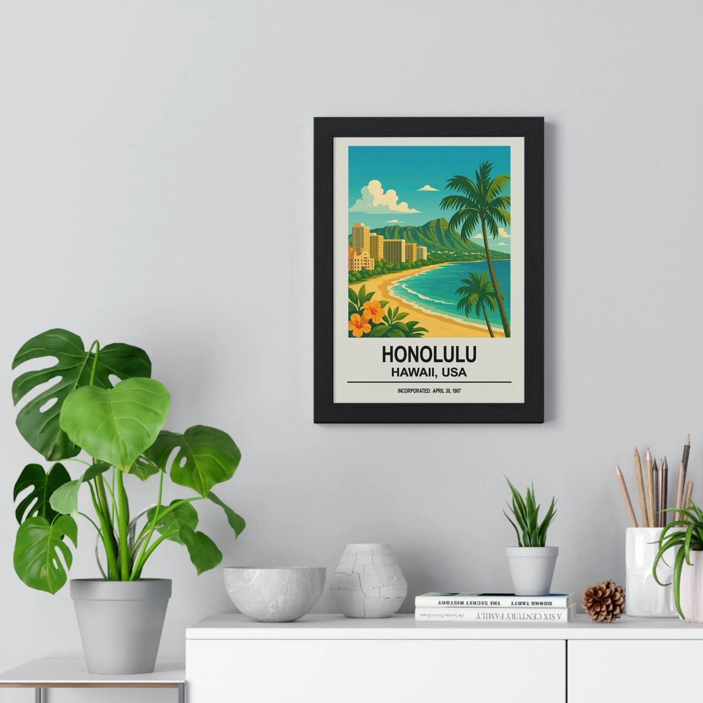 Travel Poster Honolulu Hawaii Poster | Waikiki Beach Travel Wall Art Print Poster Kingz