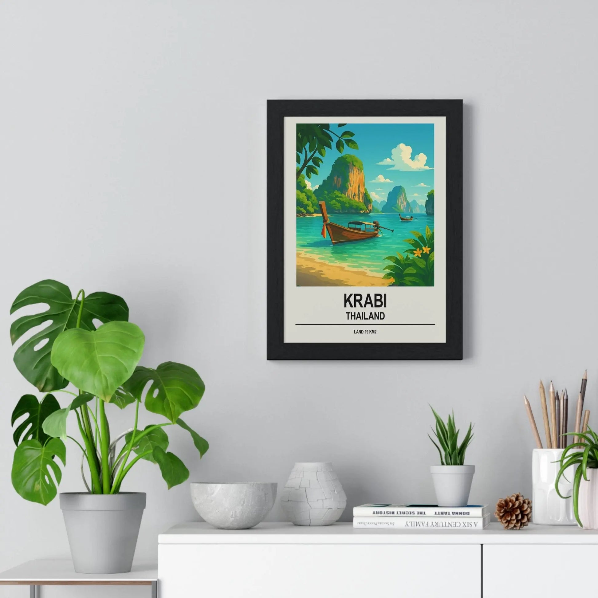 Travel Poster Krabi Thailand Poster | Long-Tail Boat Tropical Travel Wall Art Poster Kingz