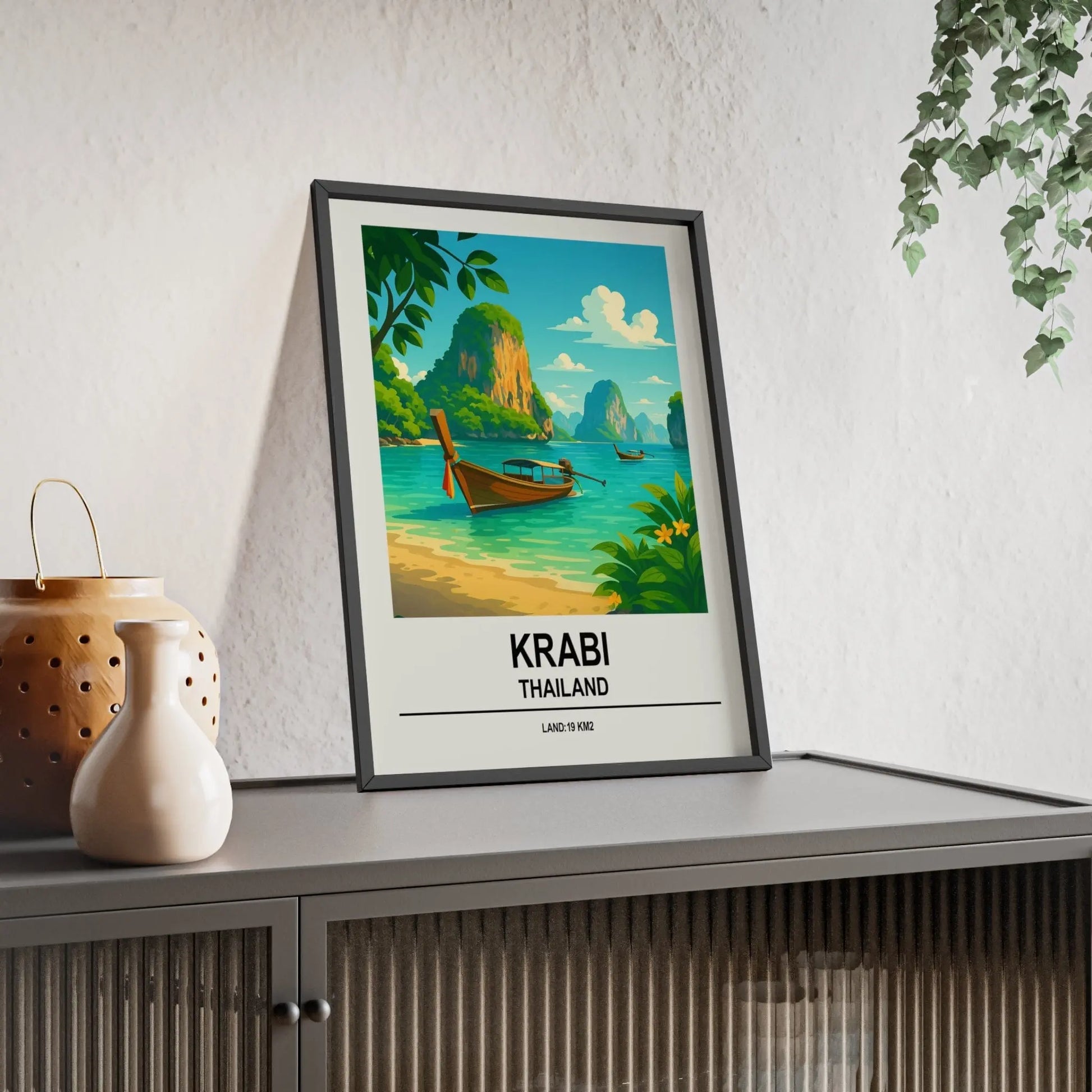 Travel Poster Krabi Thailand Poster | Long-Tail Boat Tropical Travel Wall Art Poster Kingz