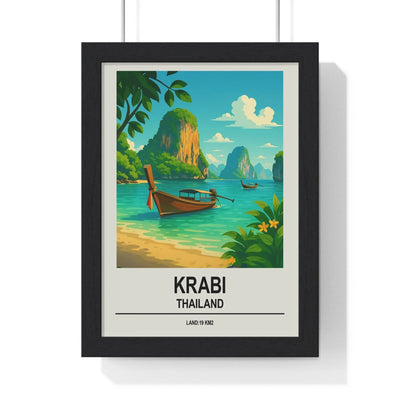 Travel Poster Krabi Thailand Poster | Long-Tail Boat Tropical Travel Wall Art Poster Kingz