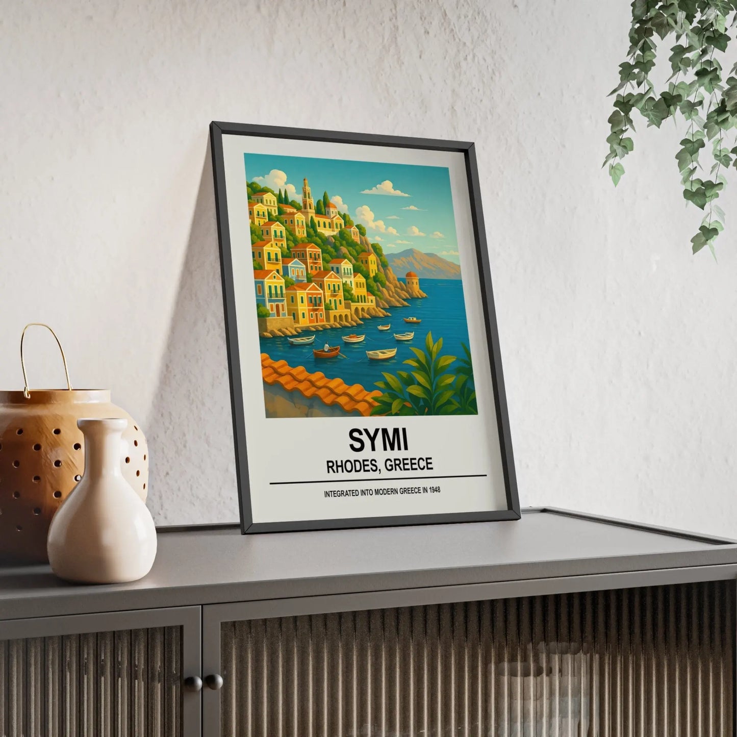 Travel Poster Symi Rhodes Greece Poster | Colourful Greek Island Travel Wall Art Poster Kingz