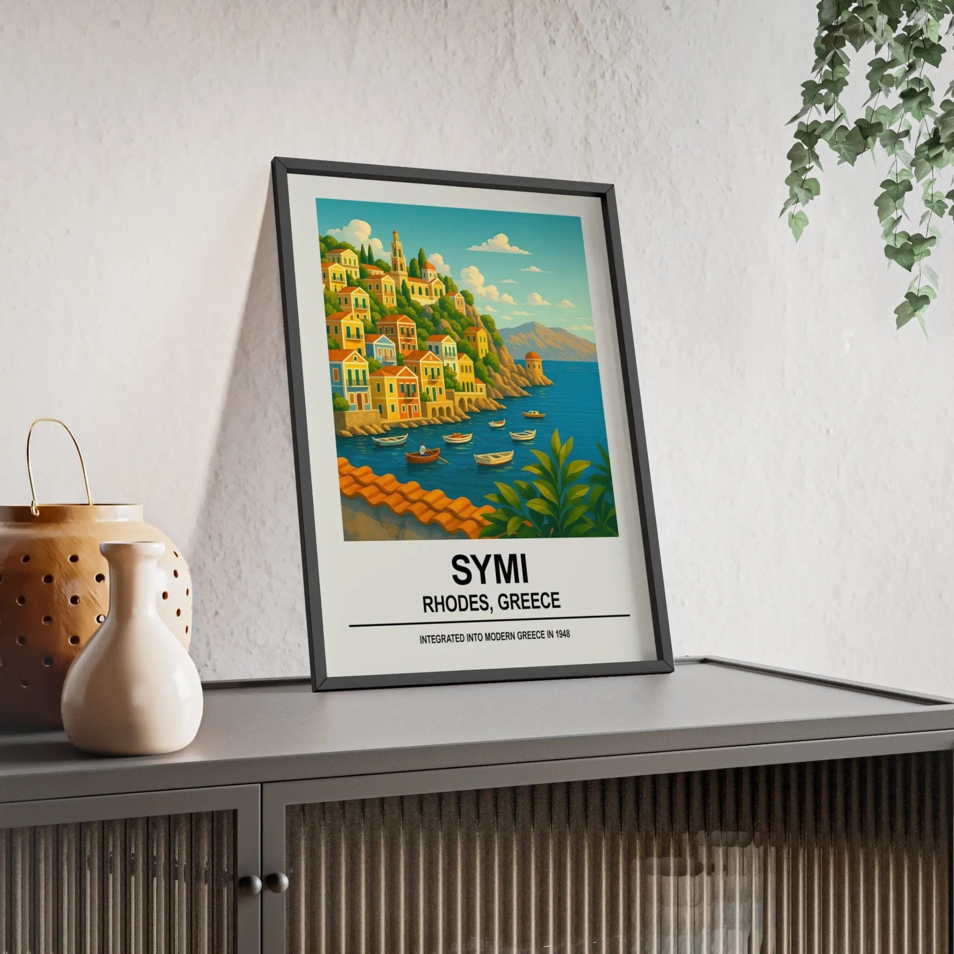 Travel Poster Symi Rhodes Greece Poster | Colourful Greek Island Travel Wall Art Poster Kingz