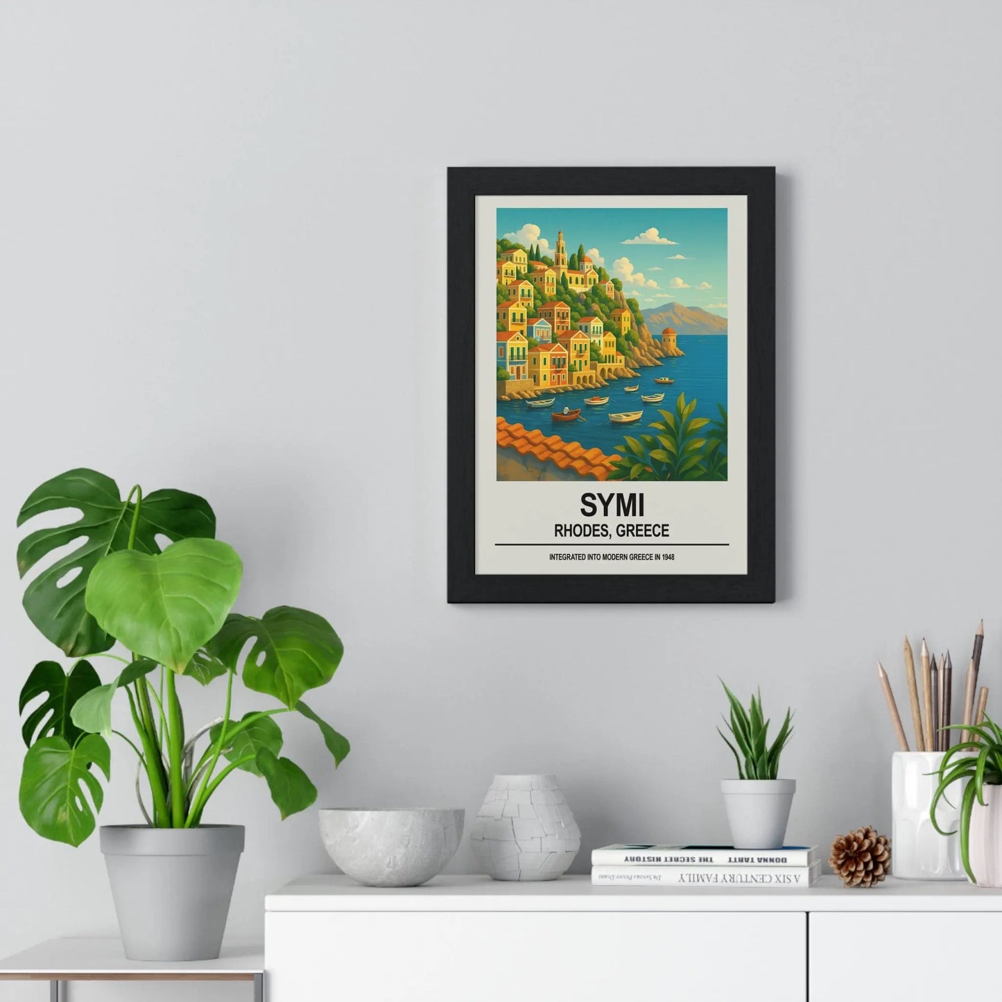 Travel Poster Symi Rhodes Greece Poster | Colourful Greek Island Travel Wall Art Poster Kingz