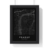 Prague street map poster in black, minimal city map print framed in a black frame